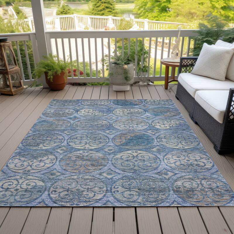 Machine Washable Indoor/ Outdoor Chantille Vintage Medallions Rug - Blue - 8' x 10'