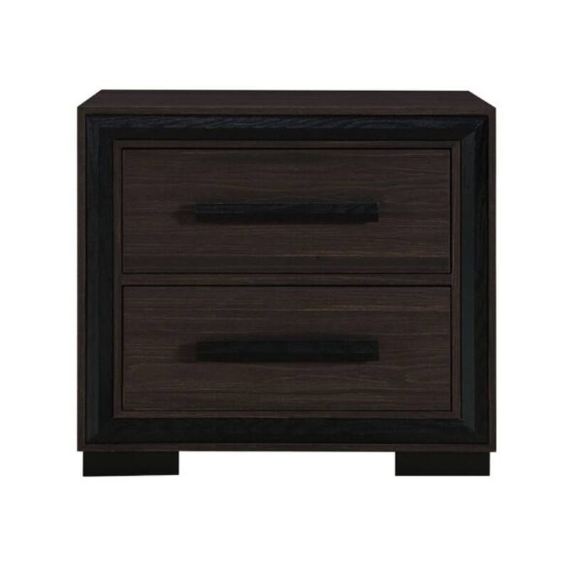 Brown Nightstand with 2 Spacious Drawers, Silver Finish & Black Pulls