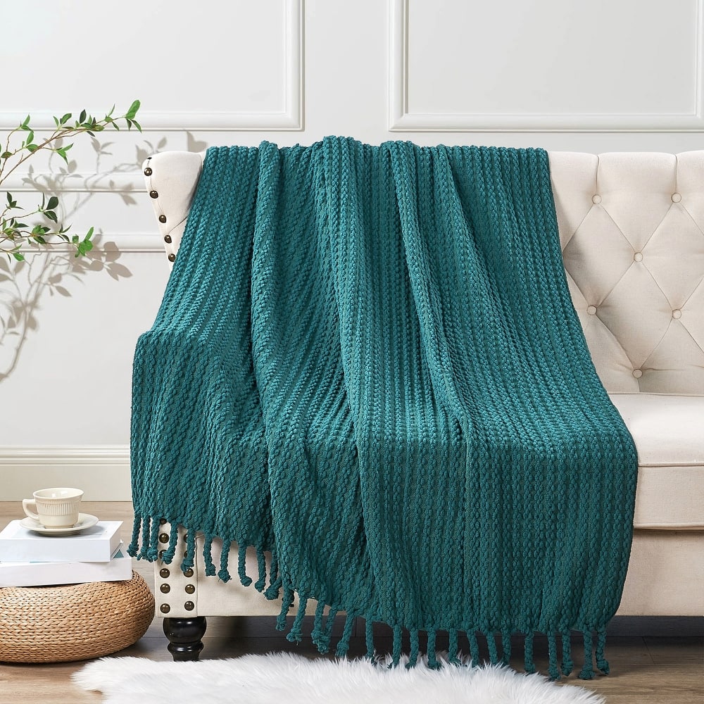 Home Soft Things Chain Tweed Throw Decorative Blanket with Tassels