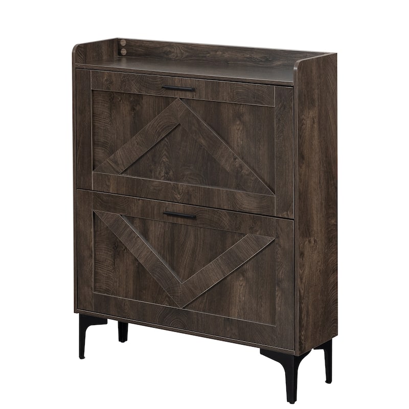 Shoe Cabinet with 2 Flip Drawers& Open Shelves,Modern Entryway Shoe Storage