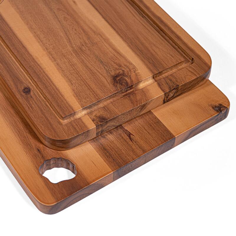 Scalop Premium Acacia Wood Cutting Board Set of 3 with Display Stand