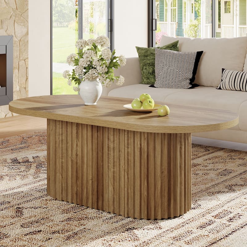 Farmhouse Oval Coffee Table - MDF - Brown