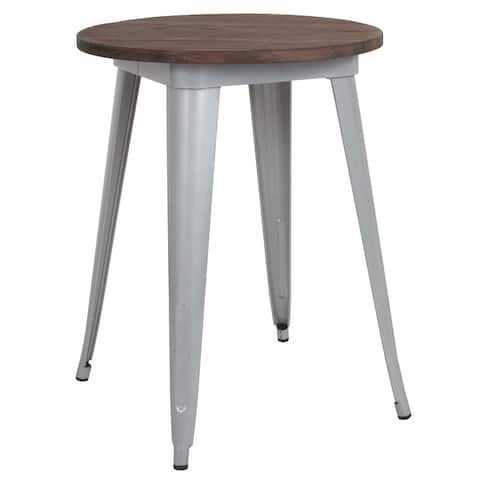 24" Round Metal Indoor Table with Rustic Wood Top - 24"W x 24"D x 30.5"H - 24"W x 24"D x 30.5"H