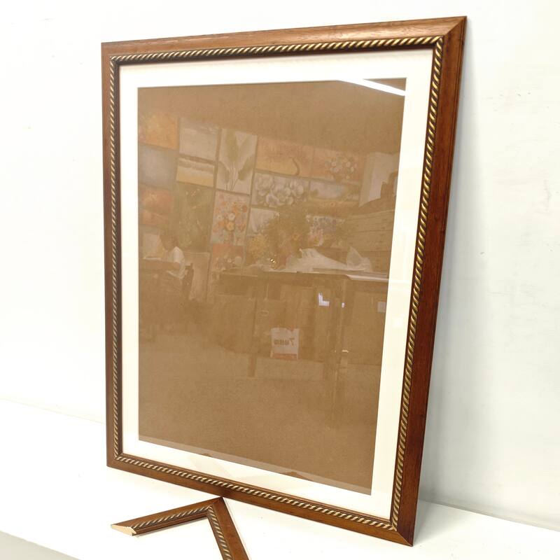 Solid Wood Picture Frame - Replaceable Canvas Art Frame with Organic Glass, Elegant Framed Wall Decor for Living Room - Brown