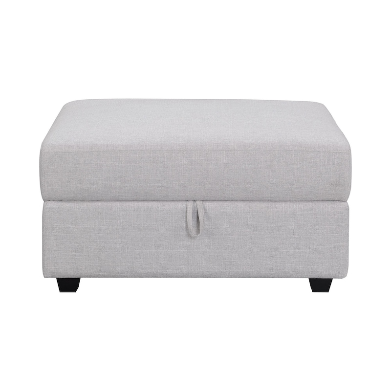 Storage Ottoman with Fabric Upholstery and Tapered Legs, Gray