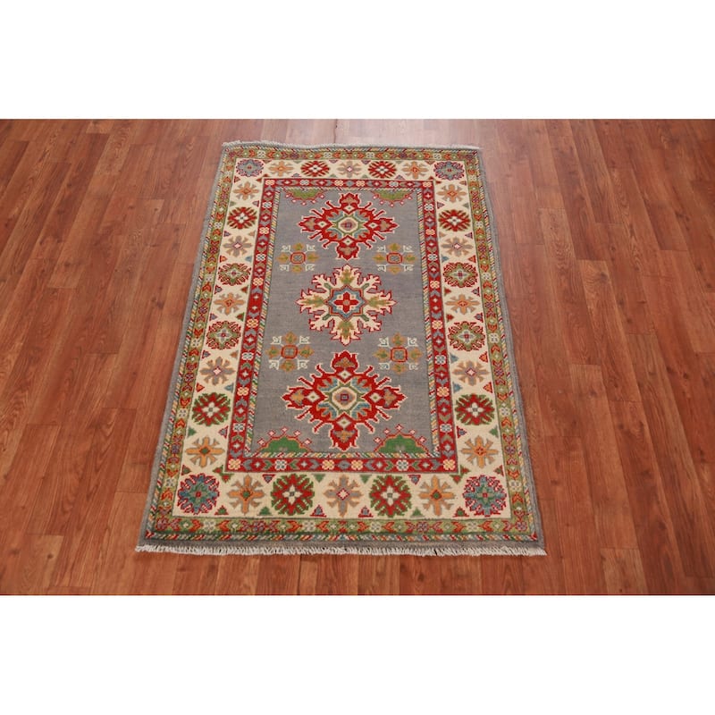 Gray Kazak Oriental Foyer Rug Handmade Wool Carpet - 2'9"x 4'1"