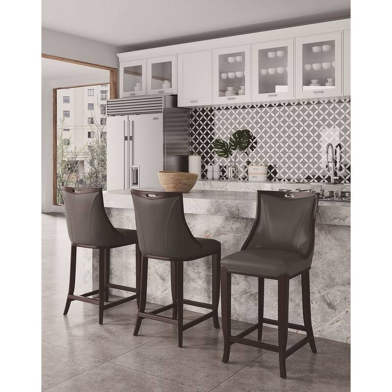 Manhattan Comfort Emperor 41 in. Walnut Beech Wood Bar Stool - Pebble Grey