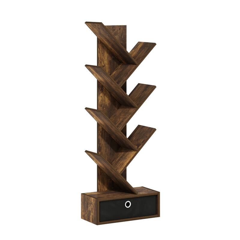 46.18 in. Tall Pine/Black Wood 7-Shelf Bookcase