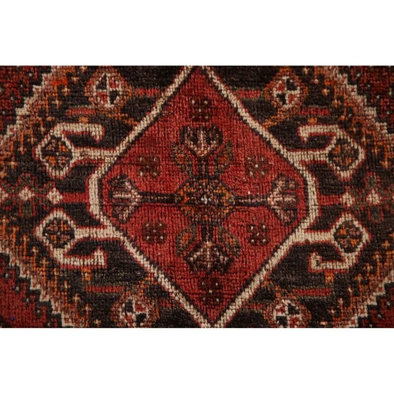 Tribal Geometric Shiraz Persian Vintage Rug Handmade Red Wool Carpet - 7'8"x 10'8"