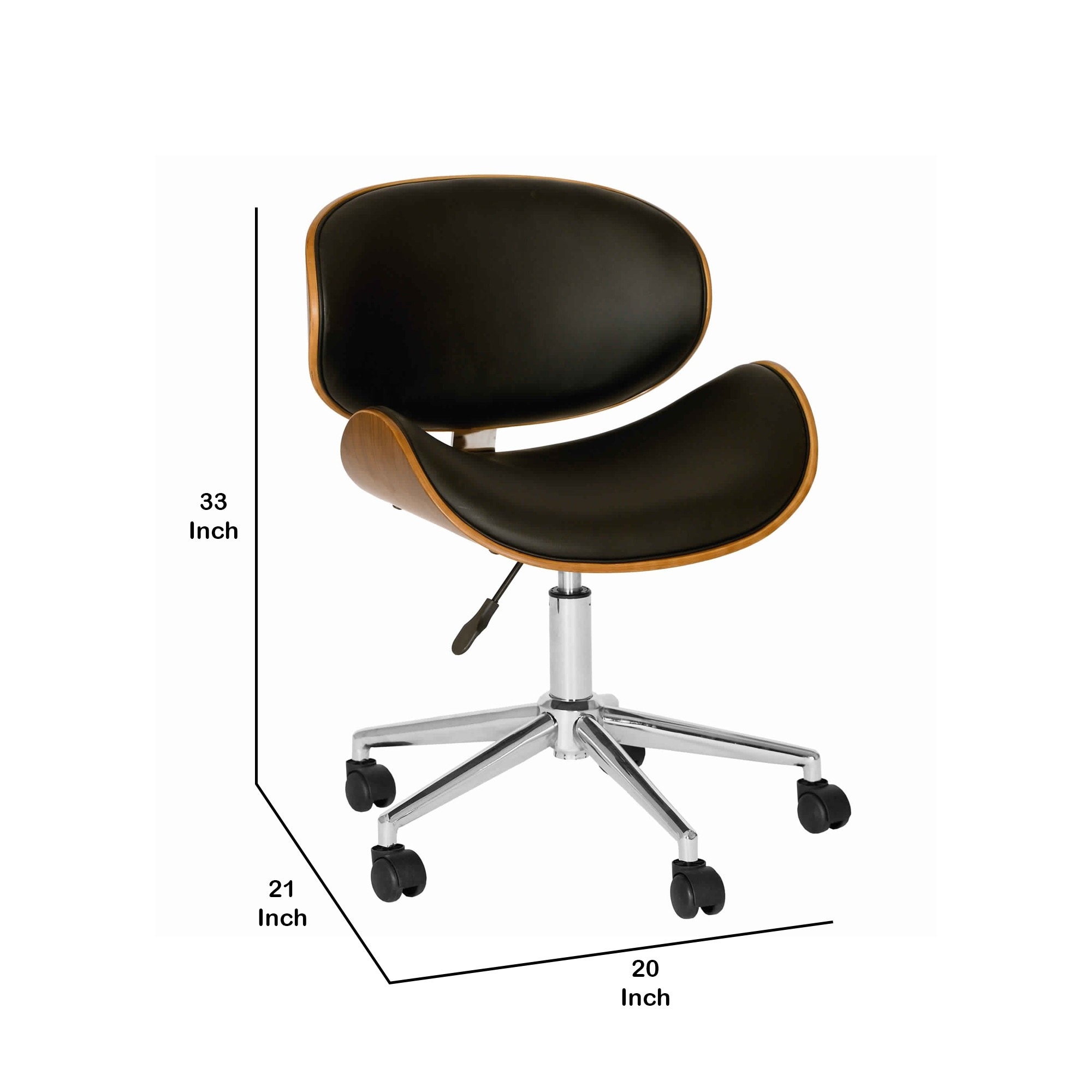 Shop Curved Leatherette Wooden Frame Swivel Office Chair Brown And Black Overstock 31717611