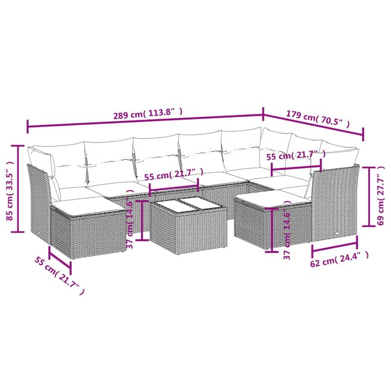 vidaXL Garden Sofa Set Black and Cream White - 21.7 x 21.7 x 14.6