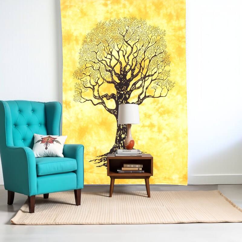 HomeRoots 45" X 30" Black Orange And Yellow Trees Cotton Hanging Tapestry - Orange/Yellow/Black - 30 in. x 45 in.  x 1 in.