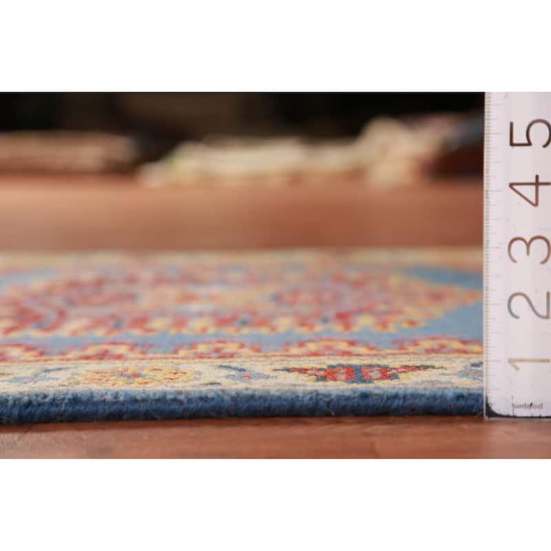 Hand Knotted Oriental 100% Wool Carpet Traditional Geometric Navy Blue & Blues Viss Runner Rug - 10' 0'' X 2' 6''