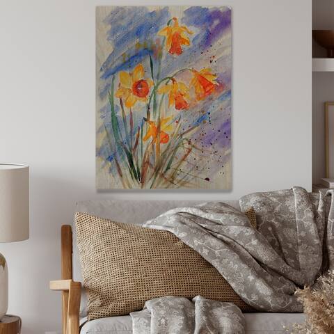 Designart 'Spring Blooming Yellow Orange' Traditional Wood Wall Art Décor - Natural Pine Wood
