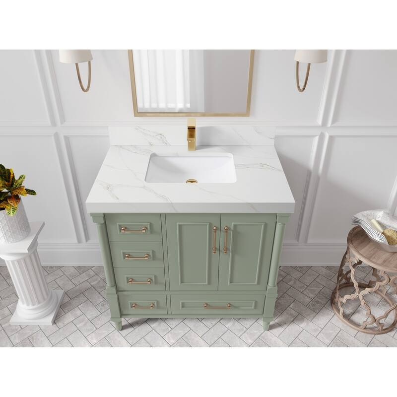 Willow Collections 36 in. W x 22 in. D Reeded Aberdeen Center Right Offset Sink Bathroom Vanity with Countertop