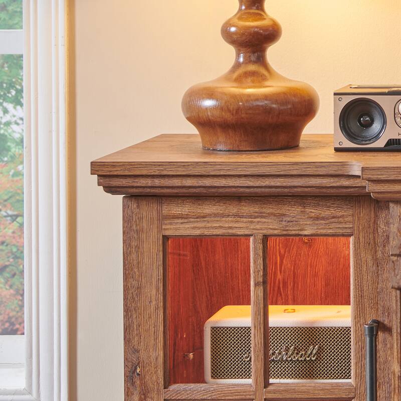 TV Stand with Storage Cabinets, Entertainment Center with Adjustable LED Sidelights, Media Console with Realistic Flames