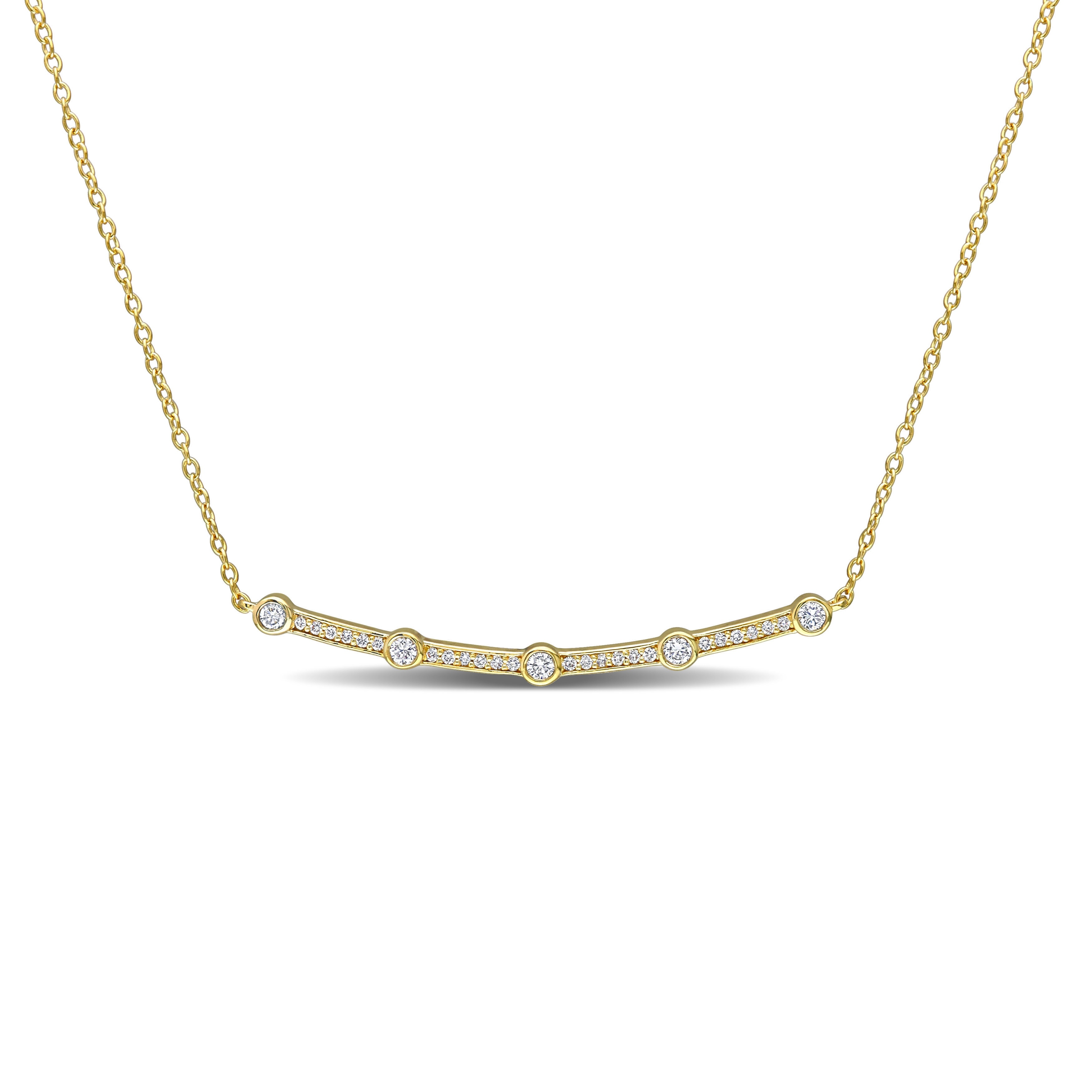 Miadora 1/3ct TDW Lab-Grown Diamond Bar Pendant with Chain 18k Yellow Micron Silver