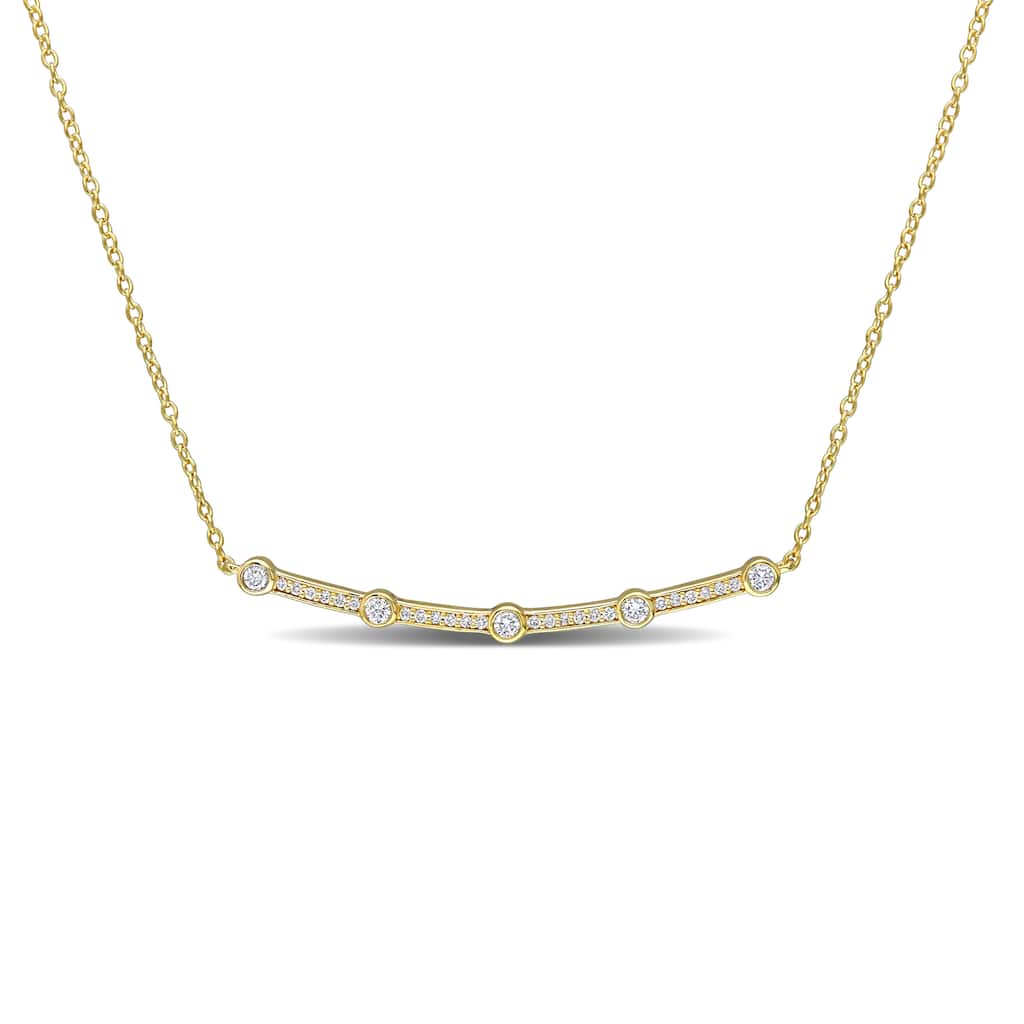 Miadora 1/3ct TDW Lab-Grown Diamond Bar Pendant with Chain 18k Yellow Micron Silver