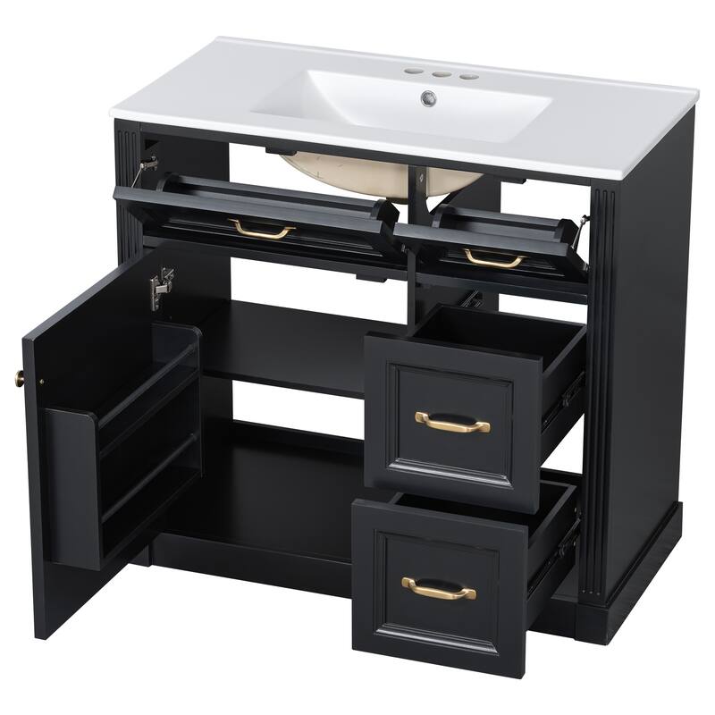 36 Inch Bathroom Vanity with Sink, Floor Mount Bathroom Storage Cabinet with Ceramic Basin