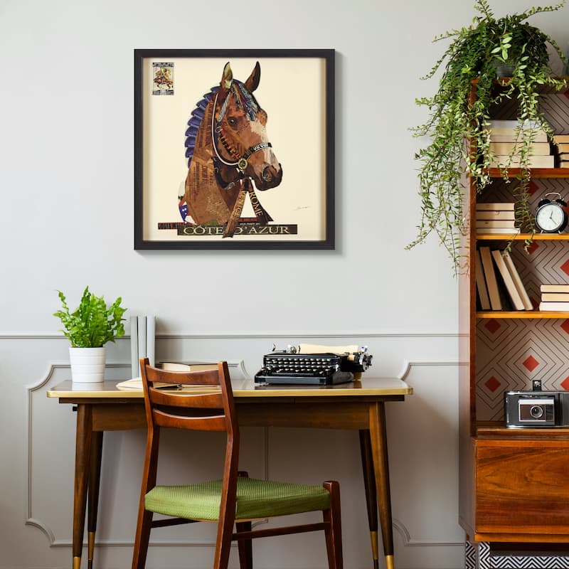 "Graceful Gallop" Alex Zeng's Signed Hand-made Dimensional Wall Art Collage, under glass and a black shadow box frame