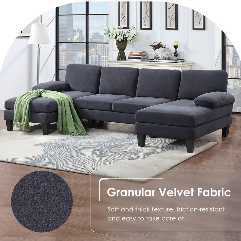 Velvet U-Shaped Sectional Sofa Couch with Chaise