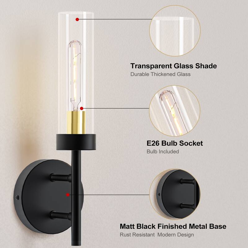 Modern Wall Sconce 2-Pack Wall Lighting Glass Lampshade