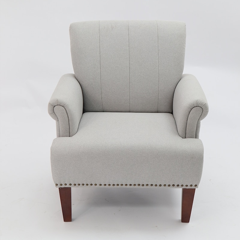 Traditional Nailhead Trim Arm Chair - Light Grey