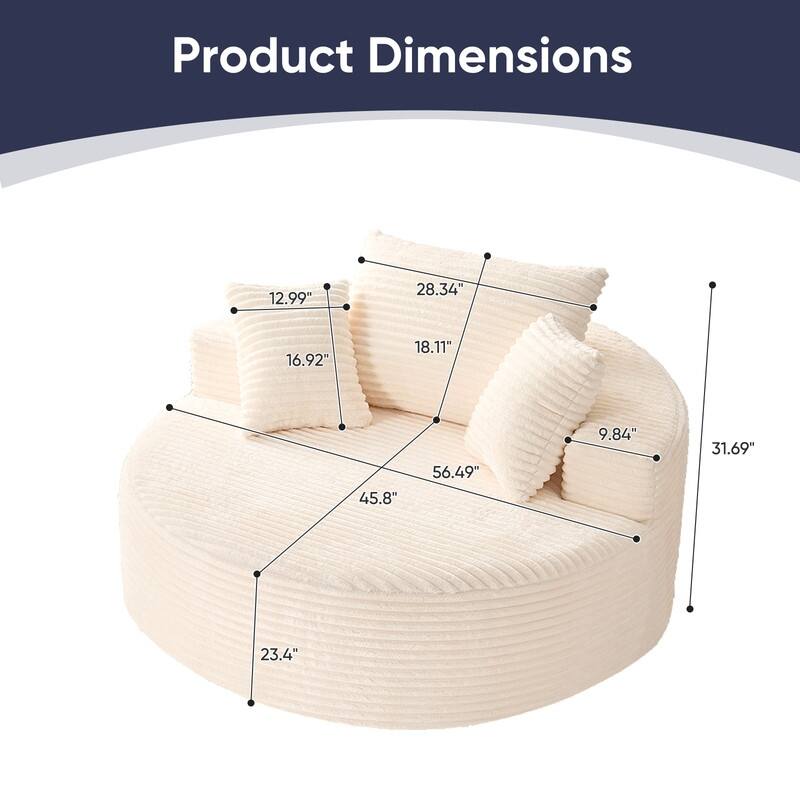 Corduroy Swivel Armchair with 360-degree Swivel, Deepseat Accent Barrel Round Sofa Chair with Pillows,Reading Chair