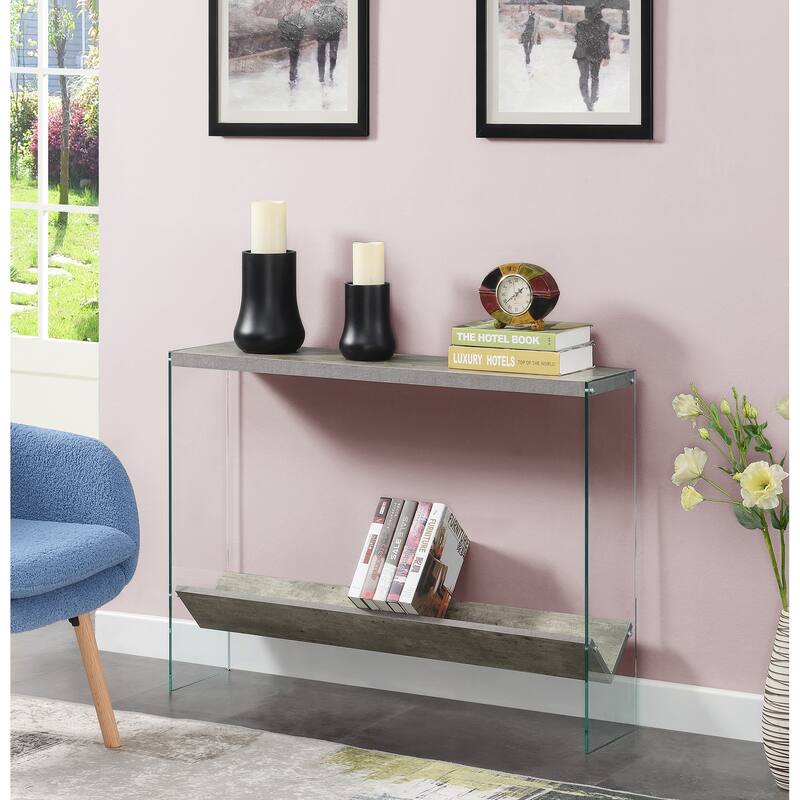Convenience Concepts SoHo Glass V Console Table with Shelf - Faux Birch/Glass
