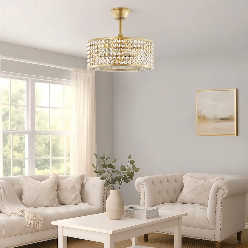 GetLedel 18-inch Reversible Caged Crystal Ceiling Fan with Remote and Light Kit