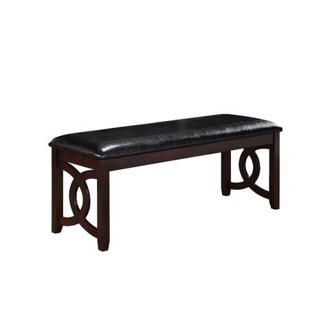 Gary 46 Inch Wood Bench with Leatherette Seat, Ebony Brown