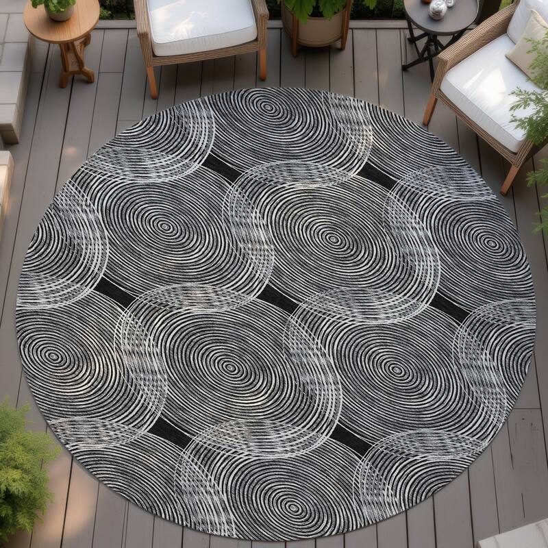 Machine Washable Indoor/ Outdoor Modern Pune Chantille Rug - Black - 8' x 8'