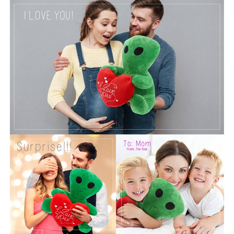 DolliBu I LOVE YOU Alien XL Plush – Cute Alien Stuffed Animal with Red ...