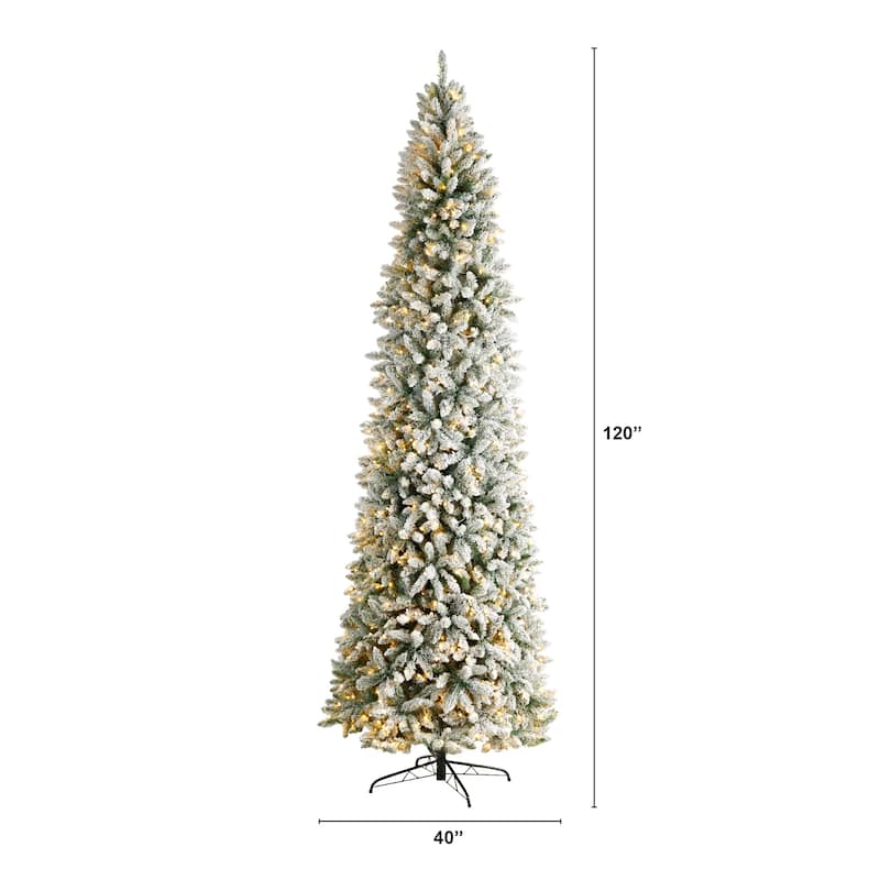 10’ Pre-Lit Slim Flocked Montreal Artificial Christmas Tree, Warm Clear LED Lights - over-10-feet