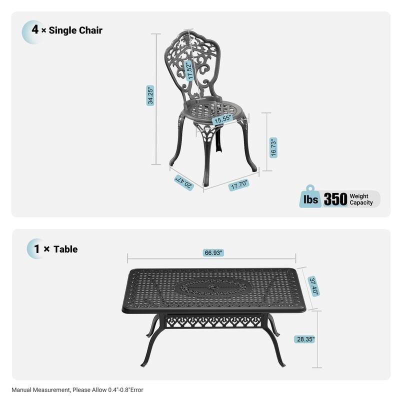 Traditions 5-Piece Patio Outdoor Dining Set with 4 Dining Chairs and Rectangular Dining Table, Rust Free