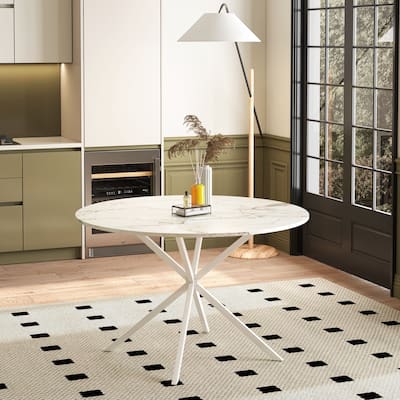 Modern Cross Leg Round Dining Table Two Piece Removable Top