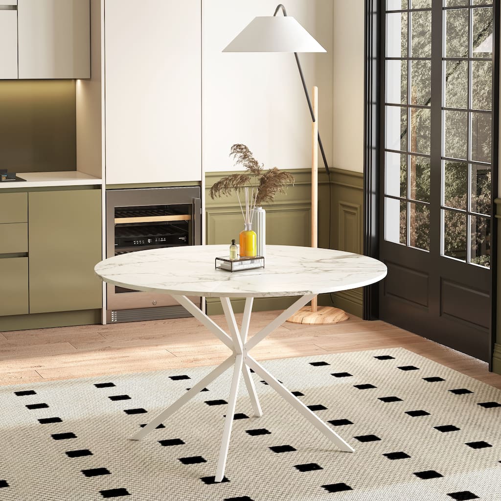 Modern Cross Leg Round Dining Table with Matte Finish Iron Legs