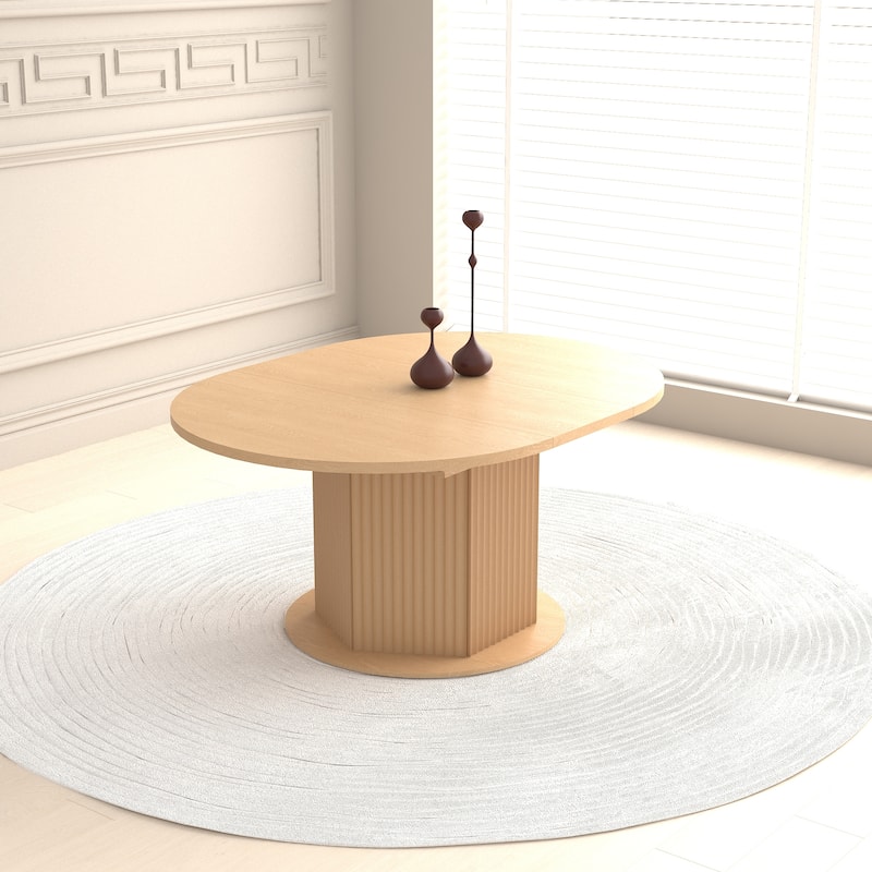 Round Dining Table for 4-6 People, Kitchen Table with Bump Texture Base, Wooden Dinner Table for Dining Room Family Gathering