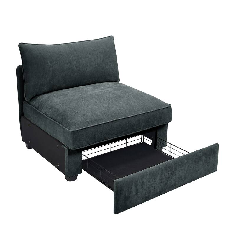 Armless Velvet Grey Chenille Sofa with Storage and Multiple Configurations