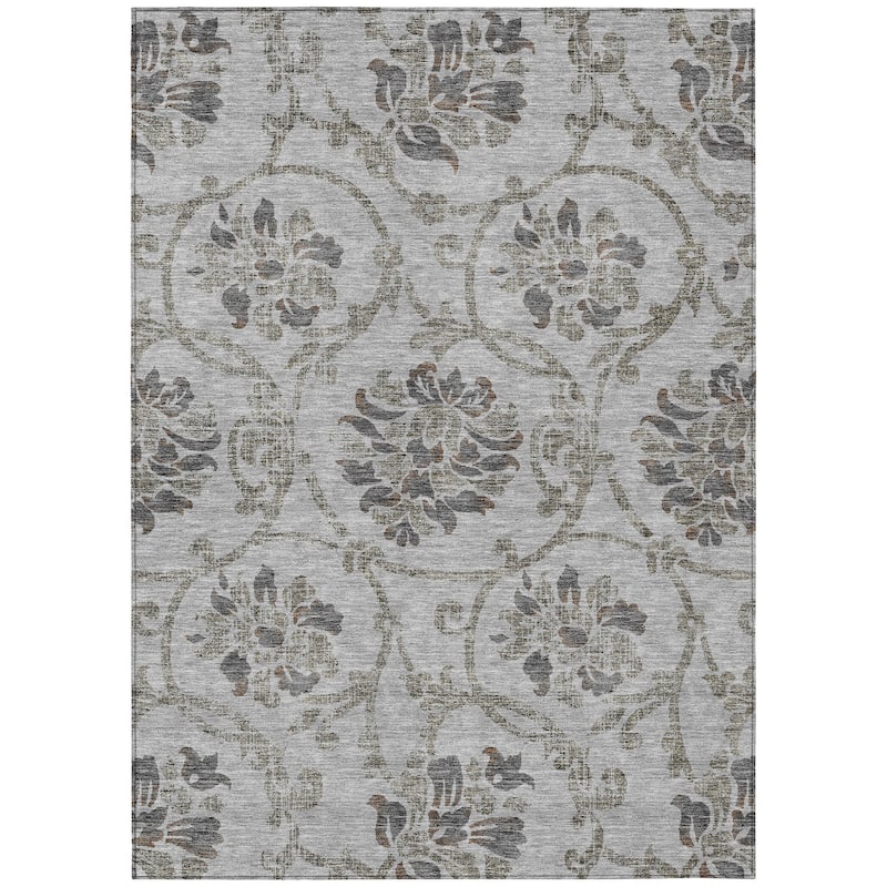 Machine Washable Indoor/ Outdoor Chantille Floral Scroll Rug