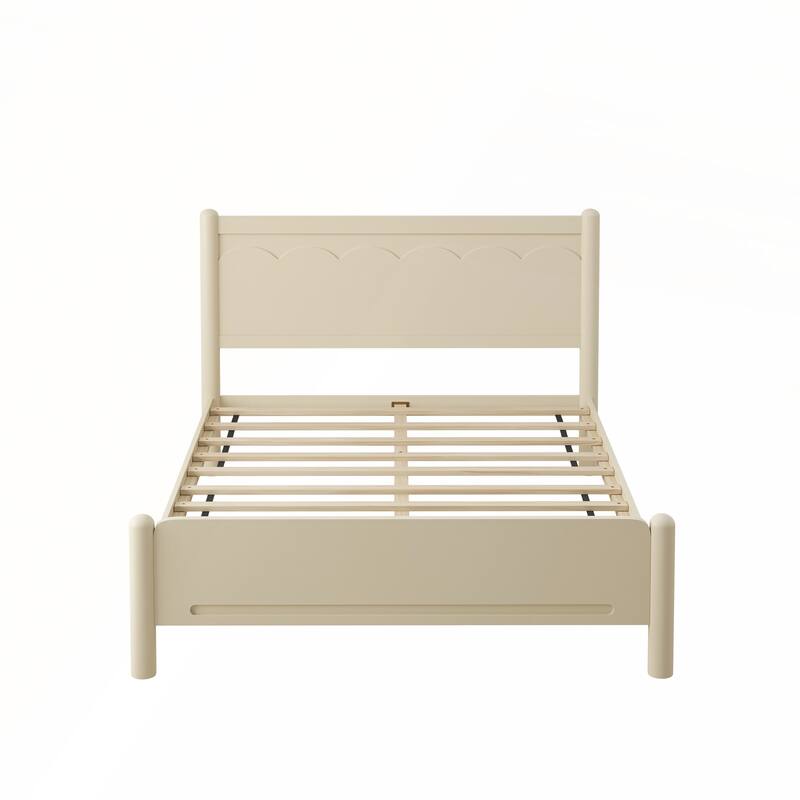 Wood Platform Bed Frame with Headboard and Wooden Slat Support