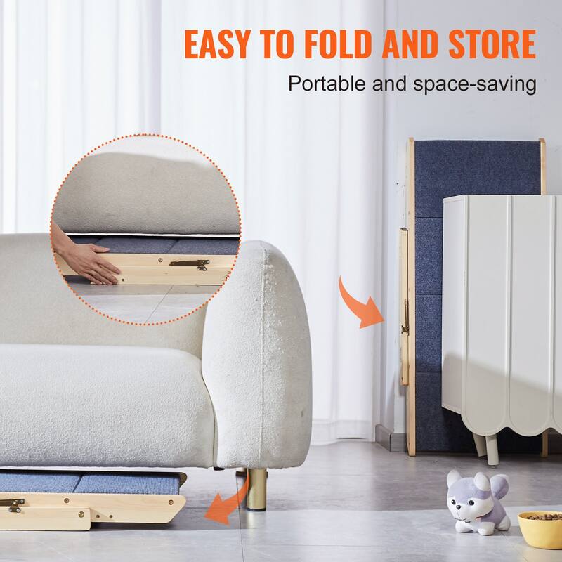 2-in-1 Natural Wooden Foldable Pet Stairs and Ramps Ideal for Small to Large Pets