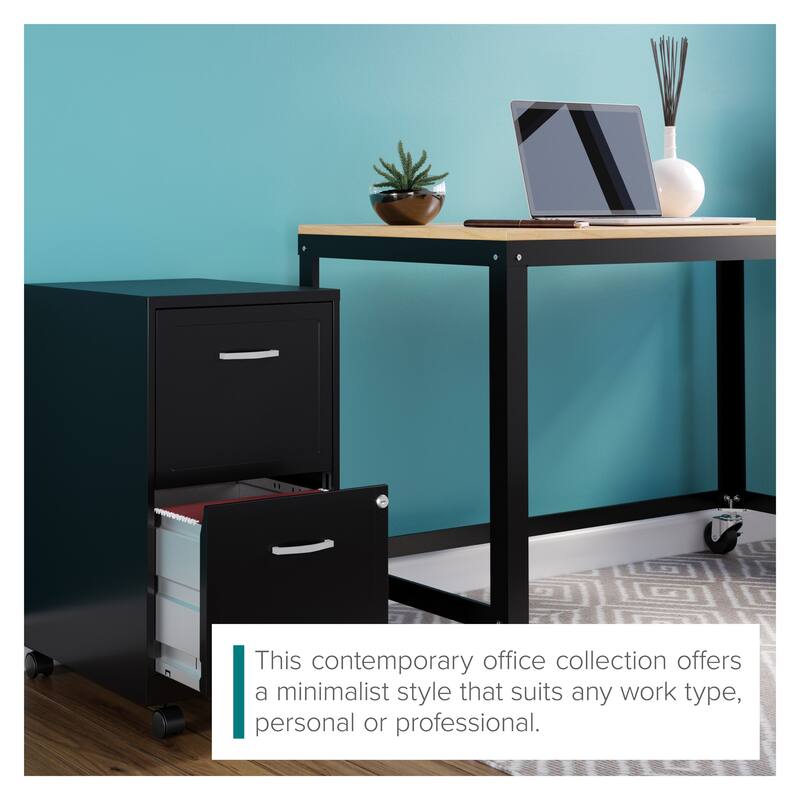 Space Solutions 48" W Mobile Metal Desk with Laminate Top, Black/Maple