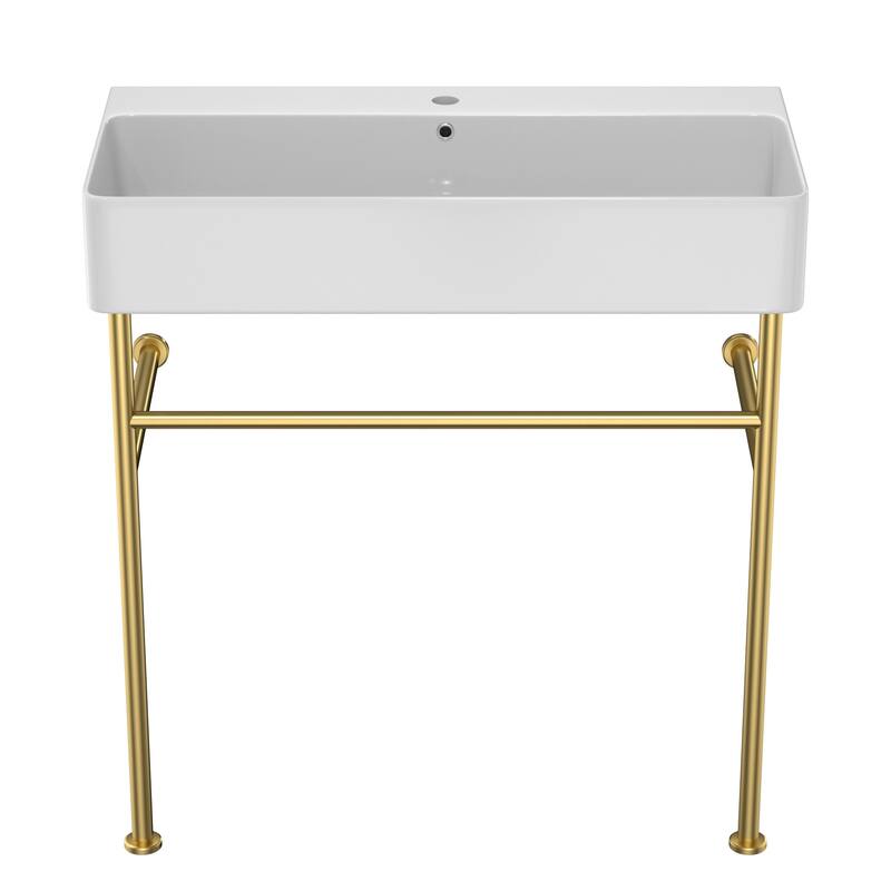 Freestanding Bathroom Vanity with Ceramic Sink - 35in - Gold
