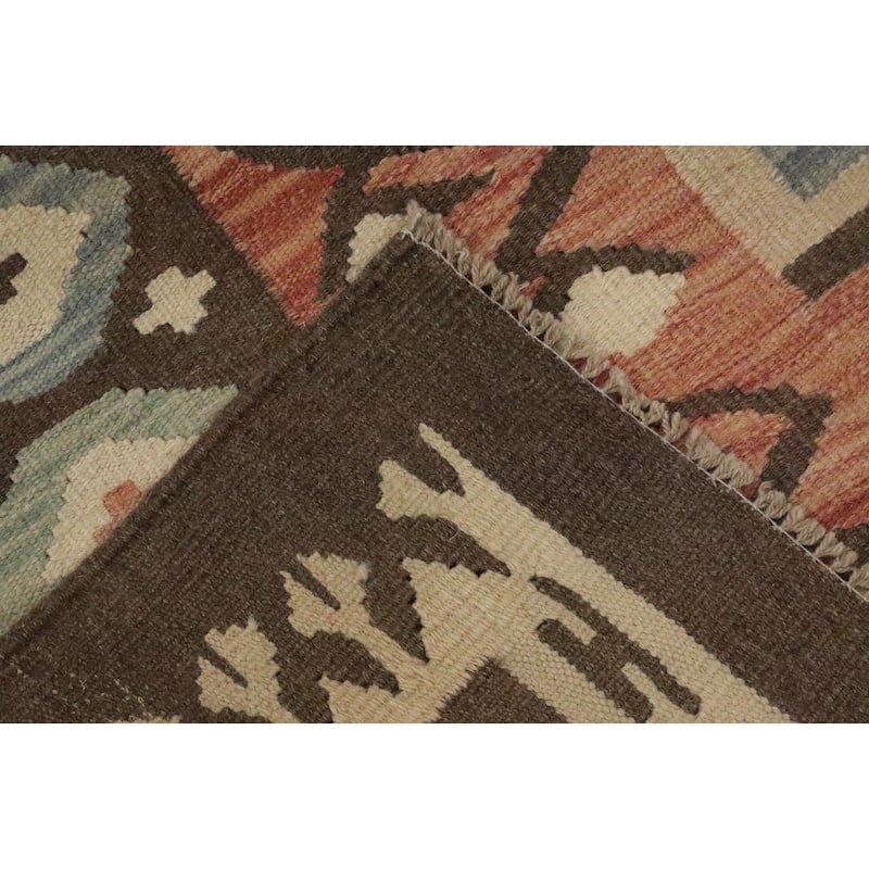 Hand Woven Oriental 100% Wool Carpet Southwestern Tribal Brown Kilim Area Rug - 9' 6'' X 6' 5''