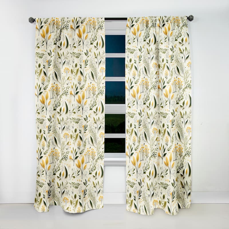 Designart "Yellow And Green Floral Simplicity" Floral Blackout Printed Art Curtain For Bedroom