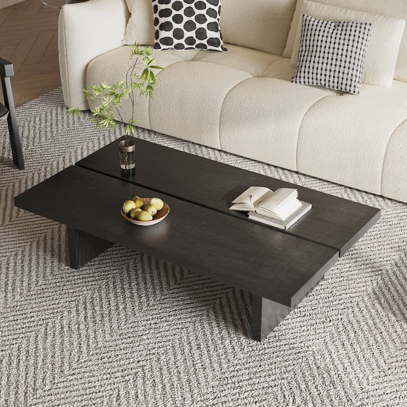47" Mid Century Modern Black Wood Coffee Table,Rectangle Coffee Table for Livingroom