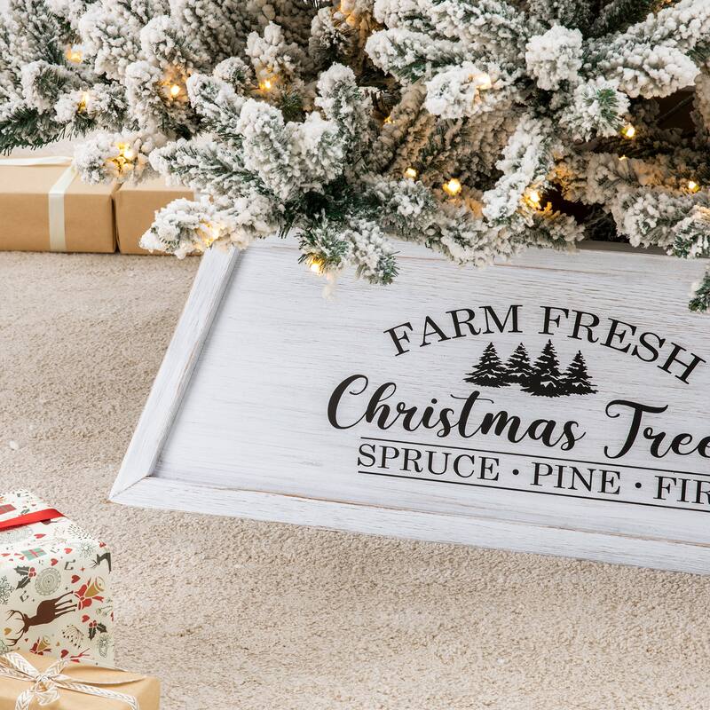 Glitzhome 26"L Wooden Trapezoid Farm Fresh Christmas Tree Collars