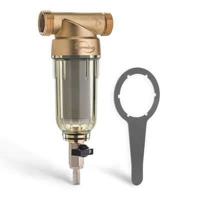 iSpring WSP Reusable Spin Down Sediment Water Filter Whole House Water Filtration System -1" MNPT + 3/4" FNPT, Brass - WSP-50