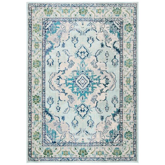 SAFAVIEH Monaco Lillie Boho Medallion Distressed Area Rug - 6'7" x 6'7" Square - Light Blue/Ivory
